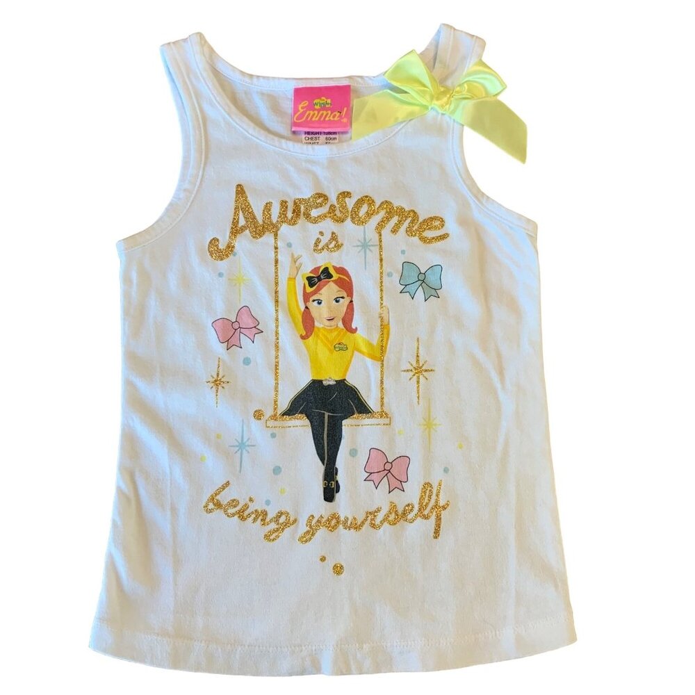 EMMA WIGGLE The Wiggles Girls Tank Top 4 4T Yellow Wiggle Gold Sparkle Top HTF